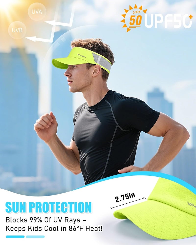 YANIKY Sports Sun Visor Hats for Women Men Lightweight Breathable Cooling Stretchy Visors Foldable UPF 50+ for Running Tennis Golf - Image 2